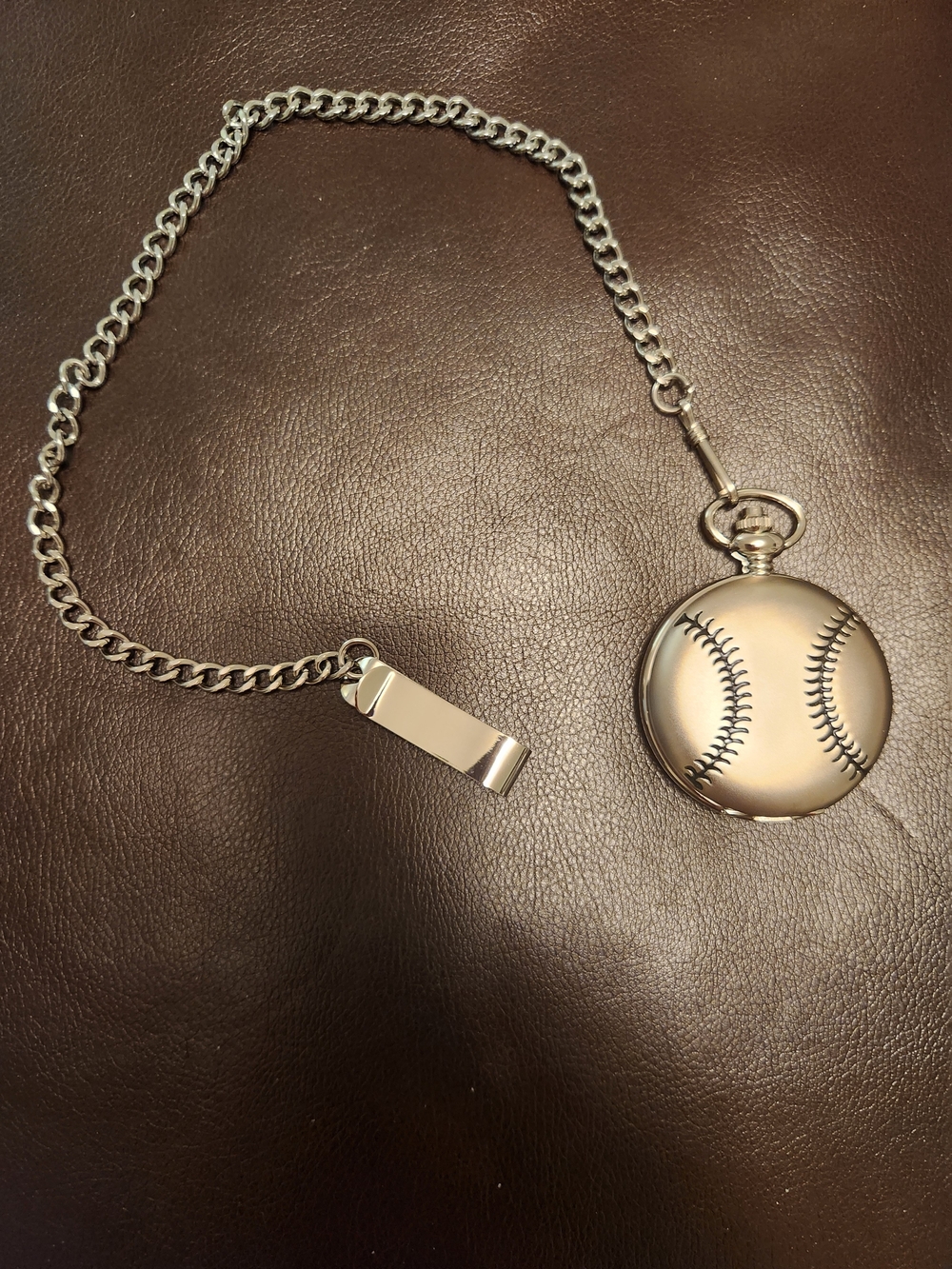 Silver Baseball Pocket Watch with Chain